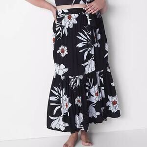 Swim Cacique Plus Size 18/20 Woven Tiered Flaunce Skirt CoverUp Floral Faux Wrap